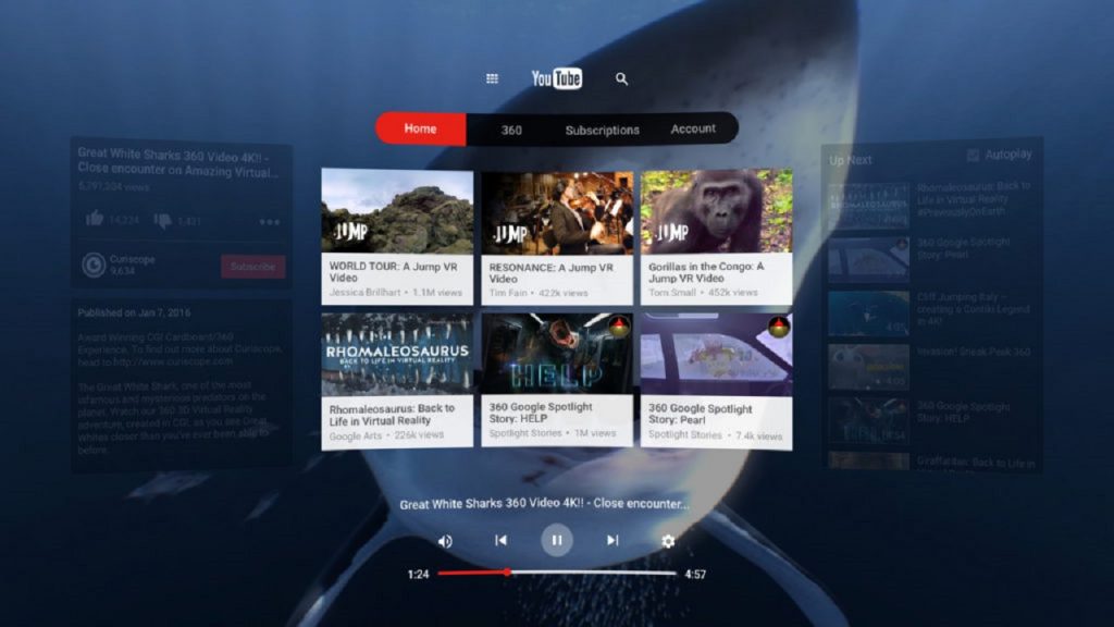 Imagen demostrativa de YoutubeVR en ver Películas y series en Oculus Quest 2