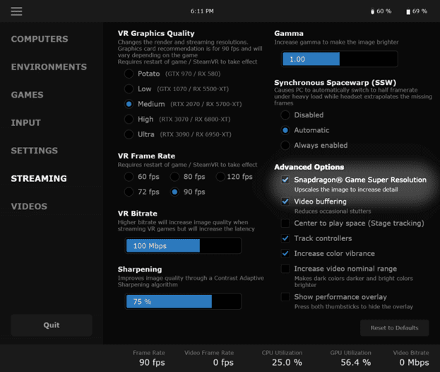 Snapdragon Game Super Resolution integrado en Virtual Desktop