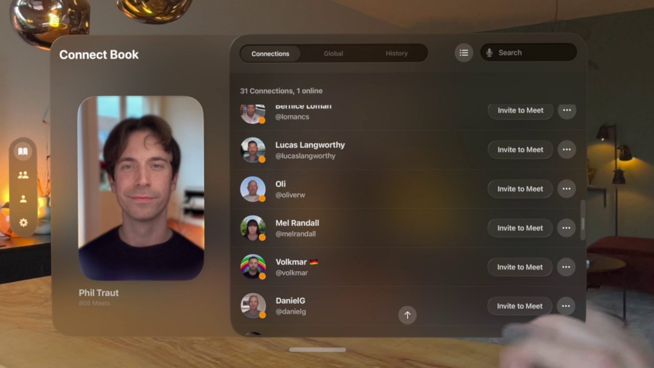 Pantalla de menú de AuraTap en Apple Vision Pro