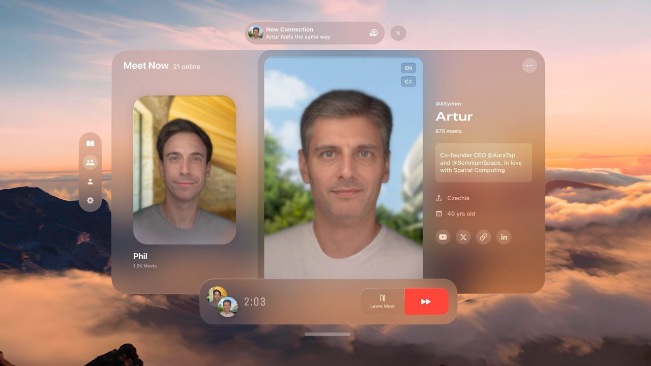 Interfaz de AuraTap con avatares Persona en Apple Vision Pro